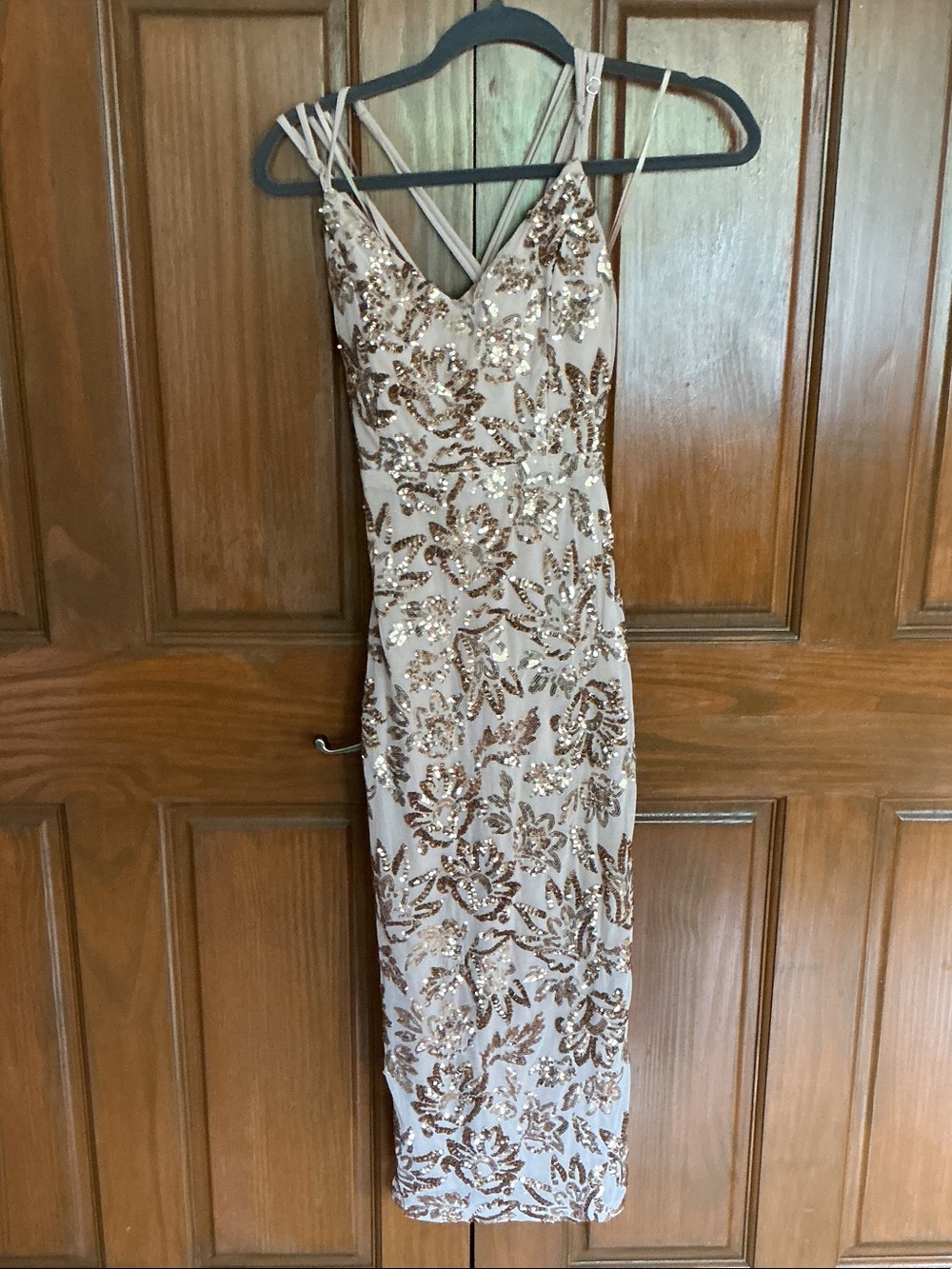 Windsor Cream Midi Dress with Gold Sequin Floral Embellishment
